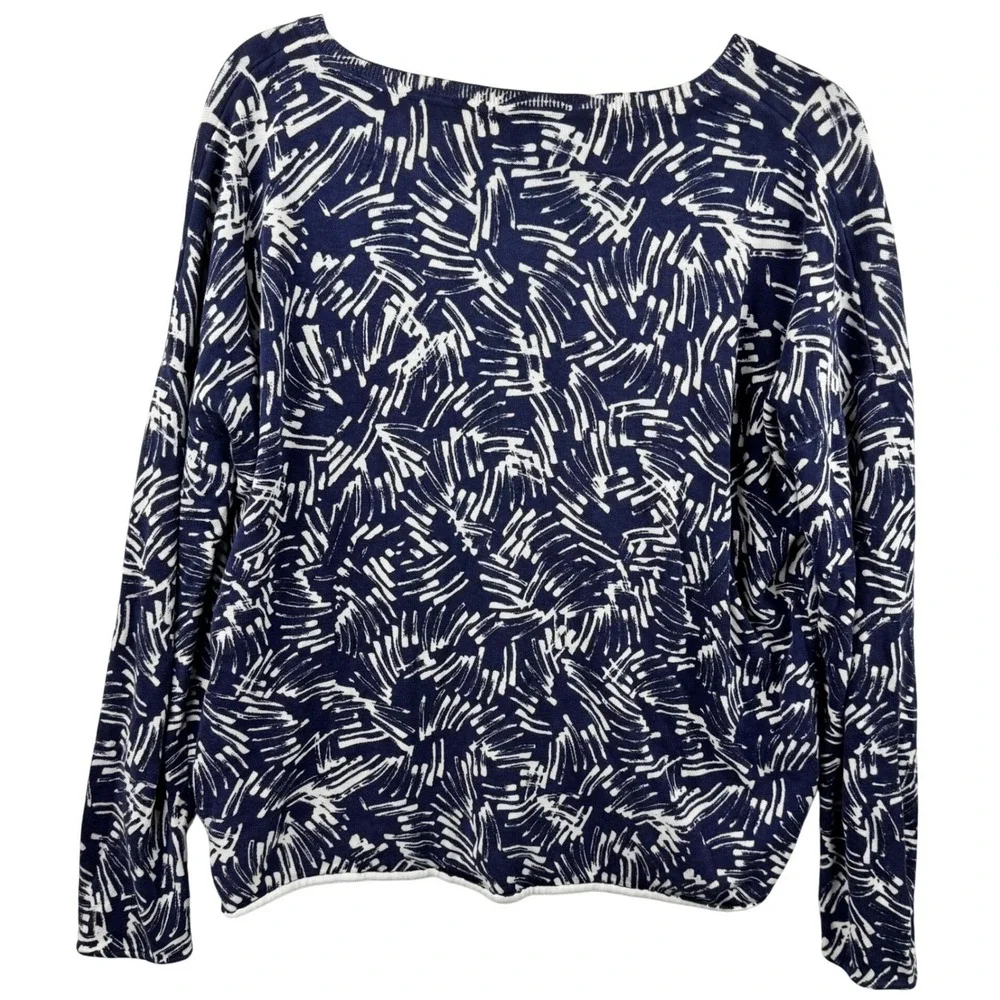 Garnet Hill Sweater Womens Medium Navy Blue Silk Cotton Abstract Oversized